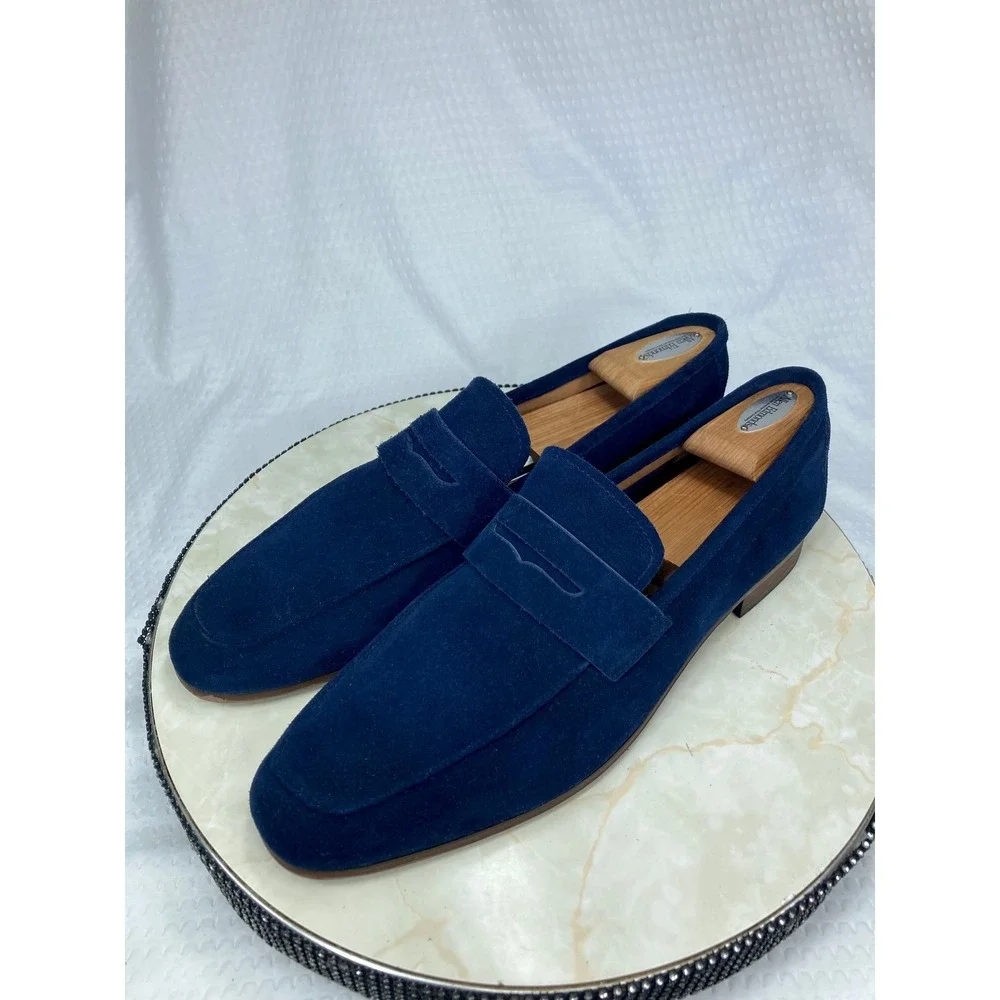 Steve Madden Soto Suede Penny Loafers Mens Sz 13 Navy Blue Office Slip  On Shoes